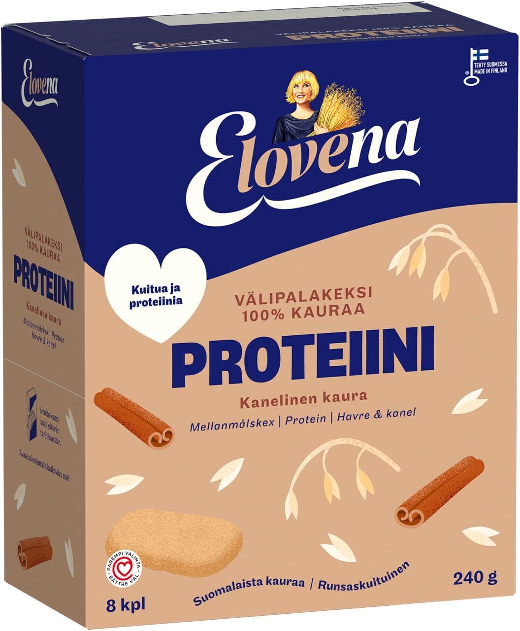 Elovena 8X30g proteiini täysjyvävälipalakeksi