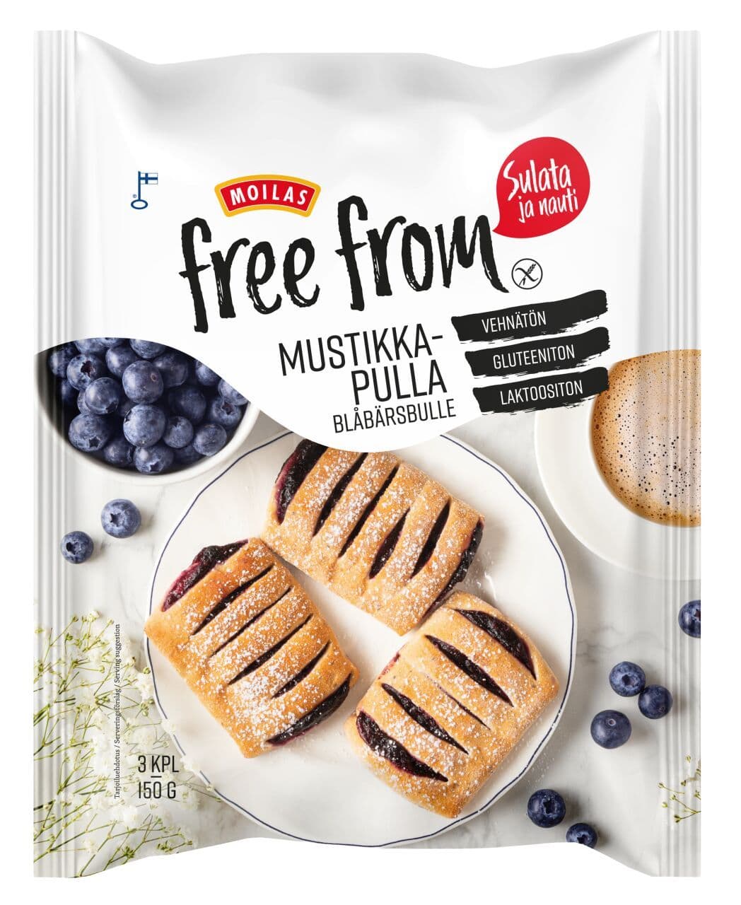 Moilas Free From Mustikkapulla 3/150g kypsä pakaste