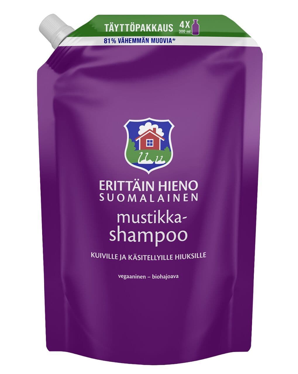 Erittäin Hieno Suomalainen Mustikkashampoo täyttöpakkaus 1,2l