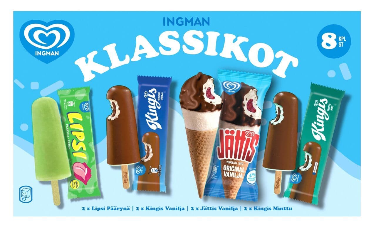 Ingman Klassikot Jäätelö Monipakkaus 842ml/546g 8kpl