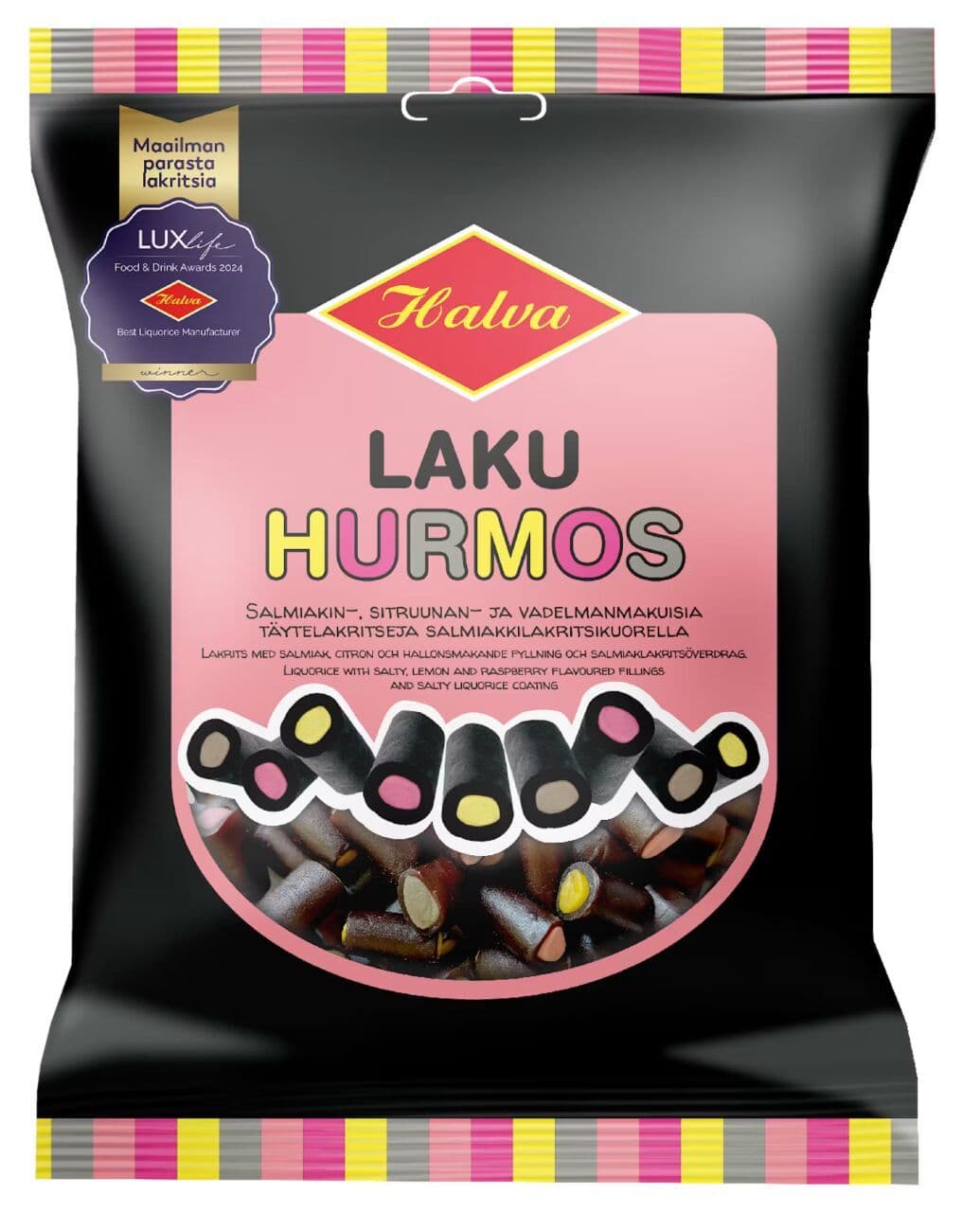 Laku Hurmos Salmiakin-, sitruunan- ja vadelmanmakuisia täytelakr