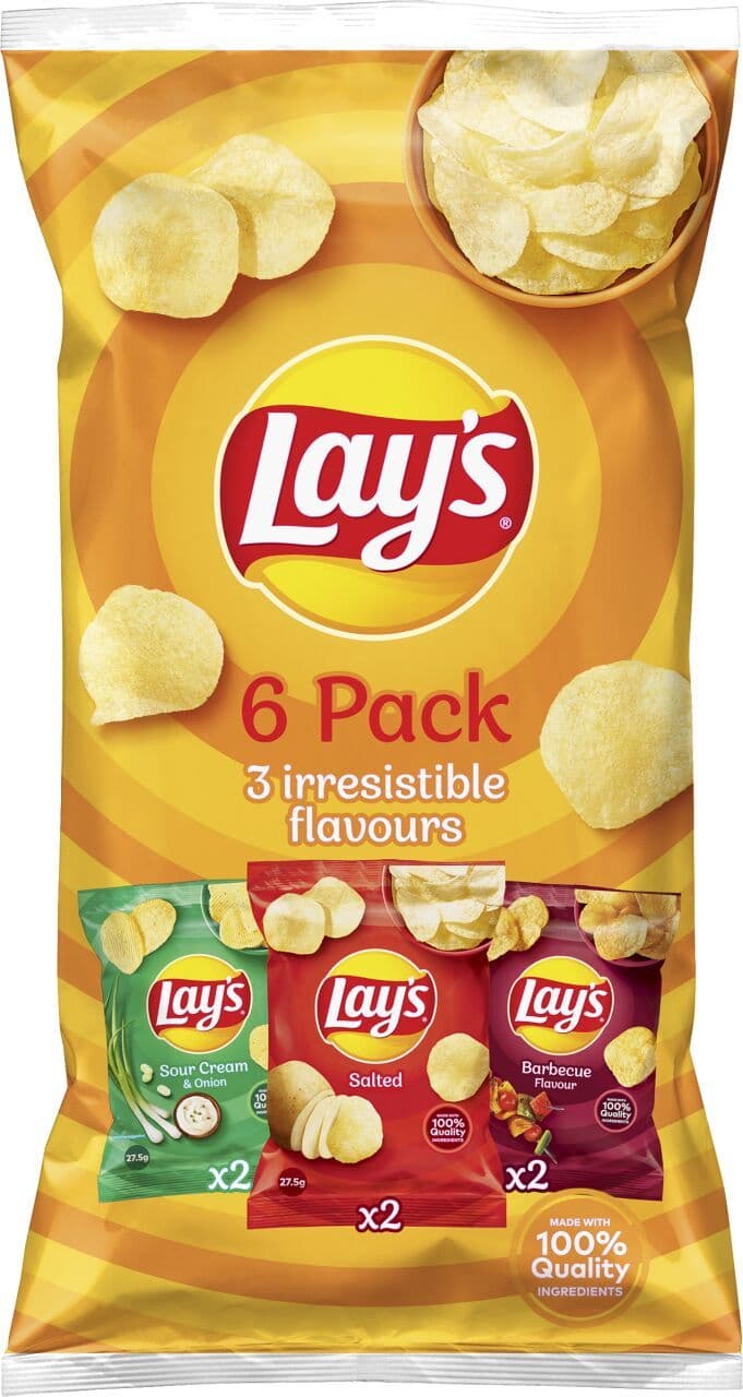 Lay's perunalastulajitelma suolattu, barbecue, ranskankerma sipuli 6 x