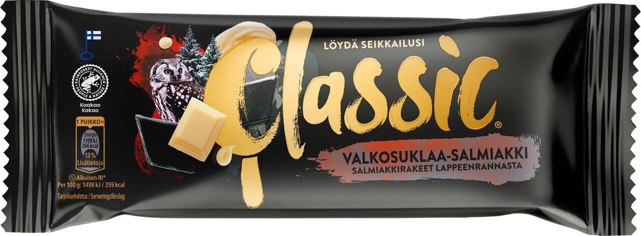 Classic Valkosuklaa-Salmiakki kermajäätelöpuikko 74g/100ml