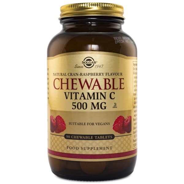 Solgar Chewable Vitamin C, Karpalo & Vadelma, 90 tablettia