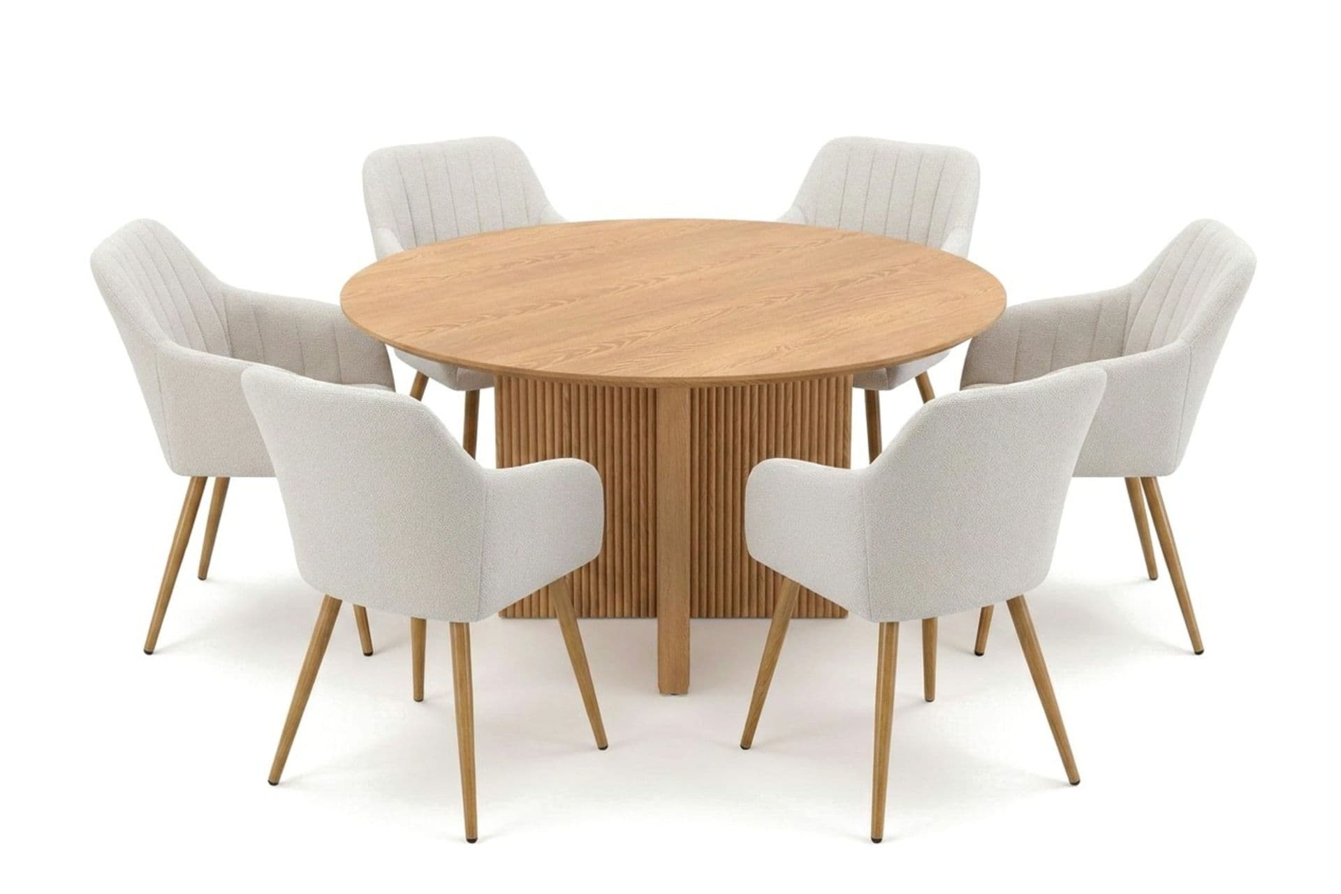 Edda-ruokailuryhmä pyöreä 130 cm, tammi, 6 Filippa-ruokatuolia