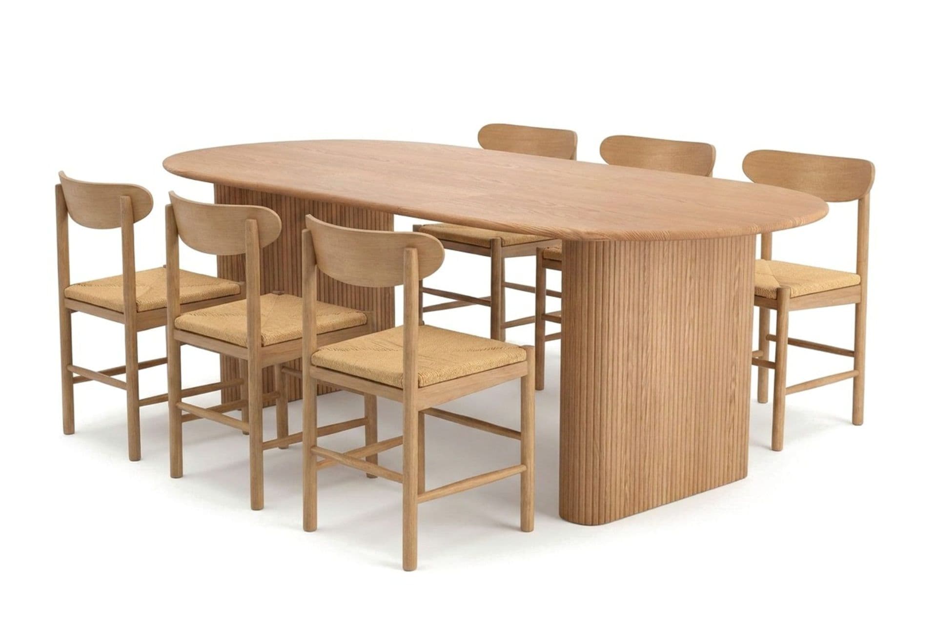 Noira-jatkettava ruokailuryhmä 160–220 cm tammea, 6 Malte-ruokatuolia