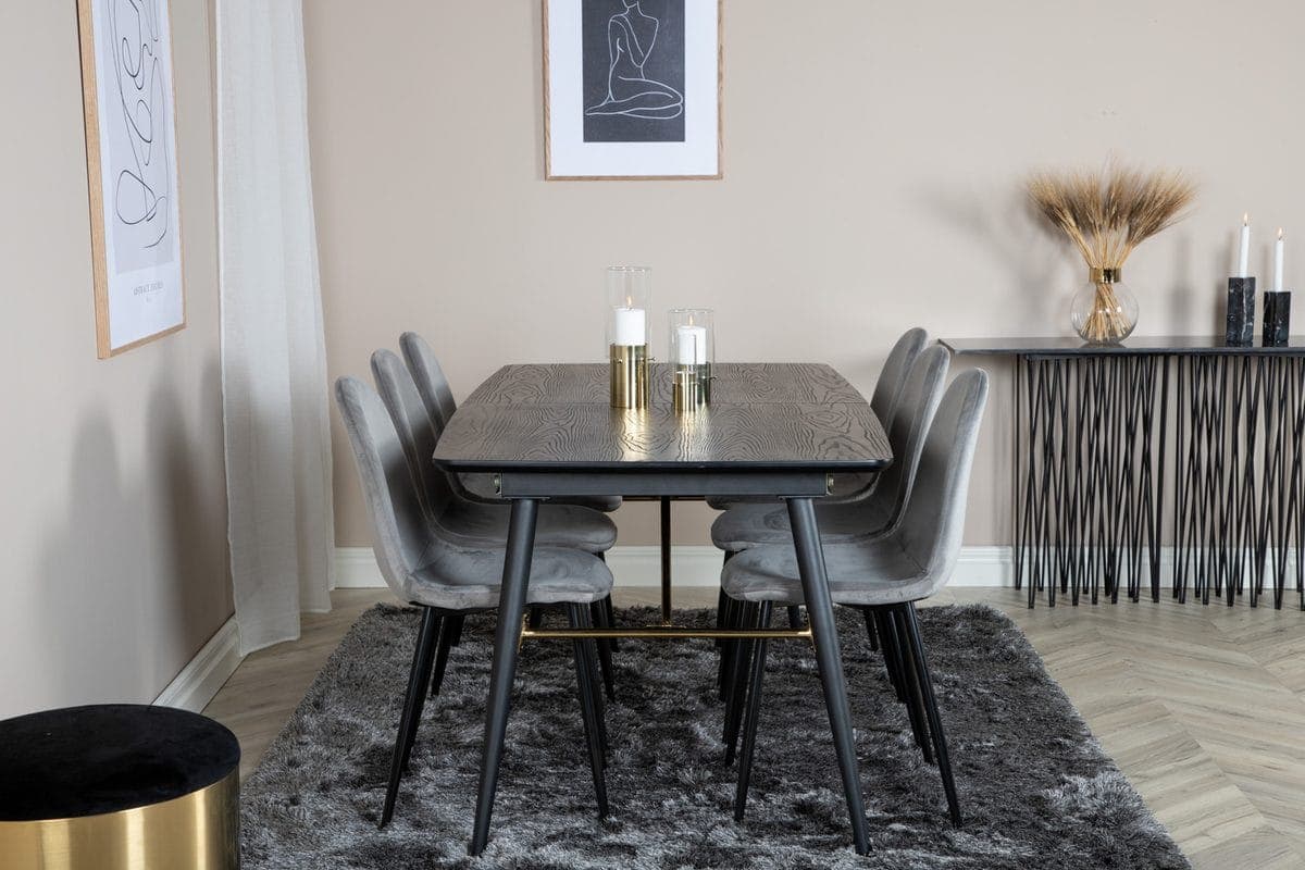 Venture Home Rektangulär matgrupp Venture Home Grå Svart 6st