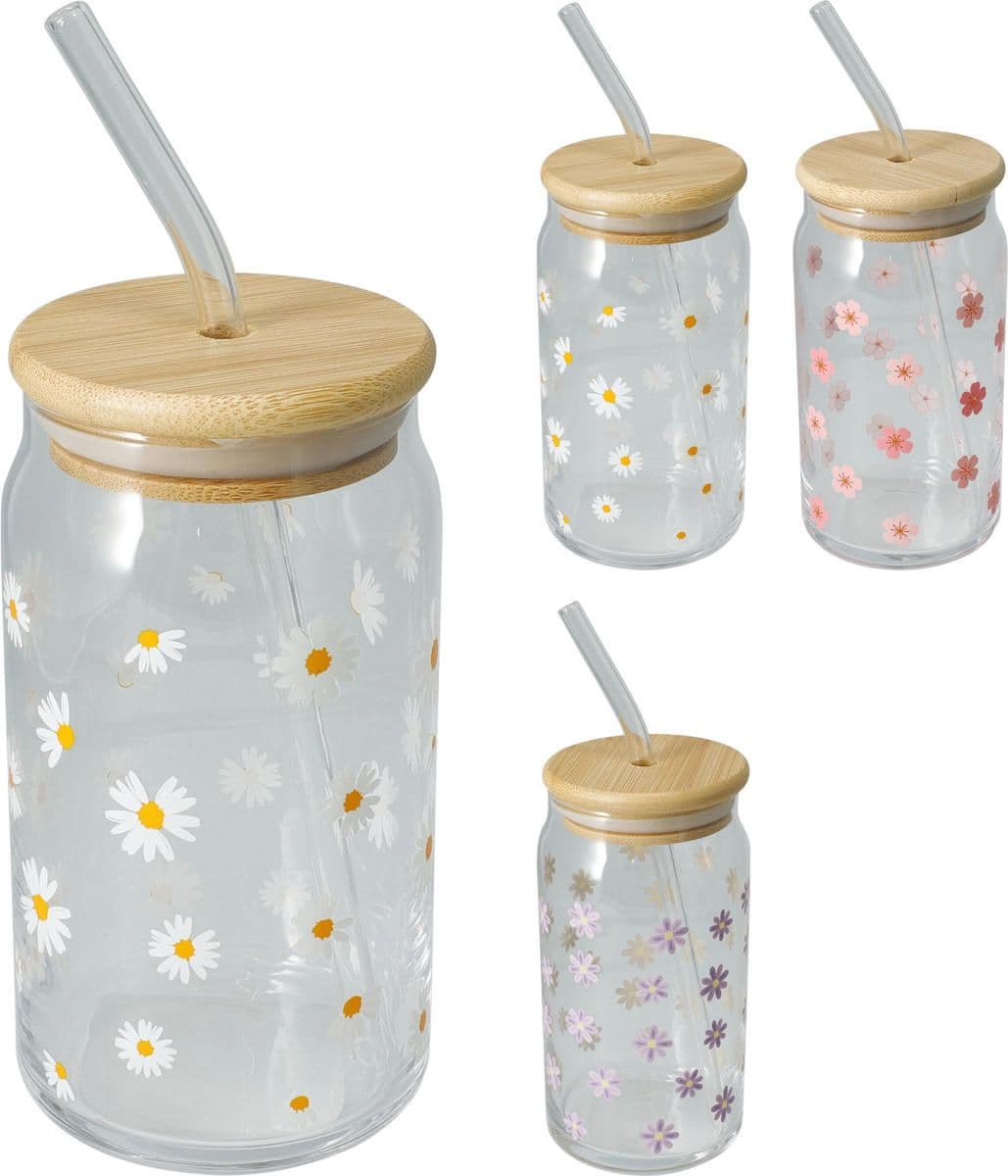Juomalasi Bambukannella Ja Pillillä 500ML Lajitelma