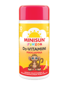 Minisun D-Vitamiini 10 mikrog Junior Apina 100 purutabl banaani