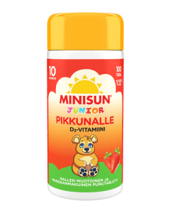 Minisun D-Vitamiini 10 mikrog Junior Nalle 100 purutabl mansikka