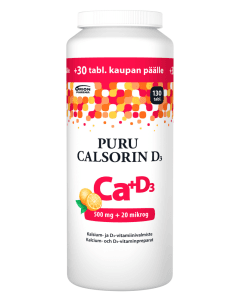 Puru Calsorin D3 500 mg + 20 mikrog 130 purutabl appelsiini
